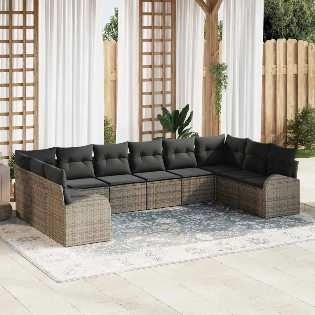 vidaXL Bankstel 10 st Grijs [Synthetisch]: Polyrattan, foto 2