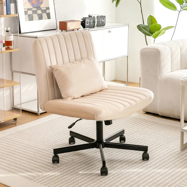 OKWISH Bureaustoel – Hoogteverstelbaar & Draaibaar Zonder Armleuningen – Met Stille Wielen En Kussen – Voor Home Office Of Woonkamer – Linnen – Beige