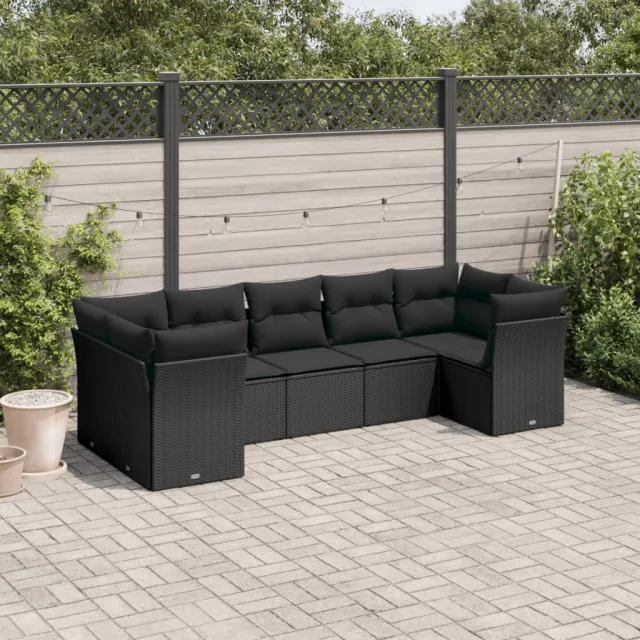 vidaXL 7-delige Loungeset met kussens poly rattan zwart, foto 2