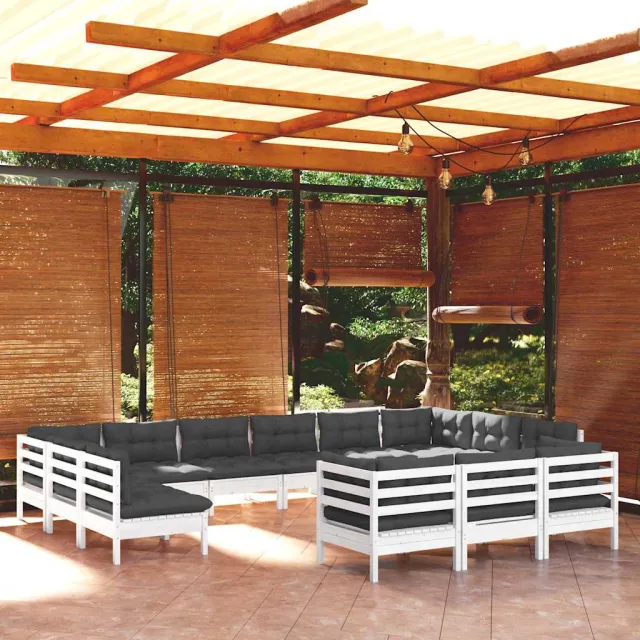 vidaXL 14-delige Loungeset met kussens grenenhout wit, foto 2