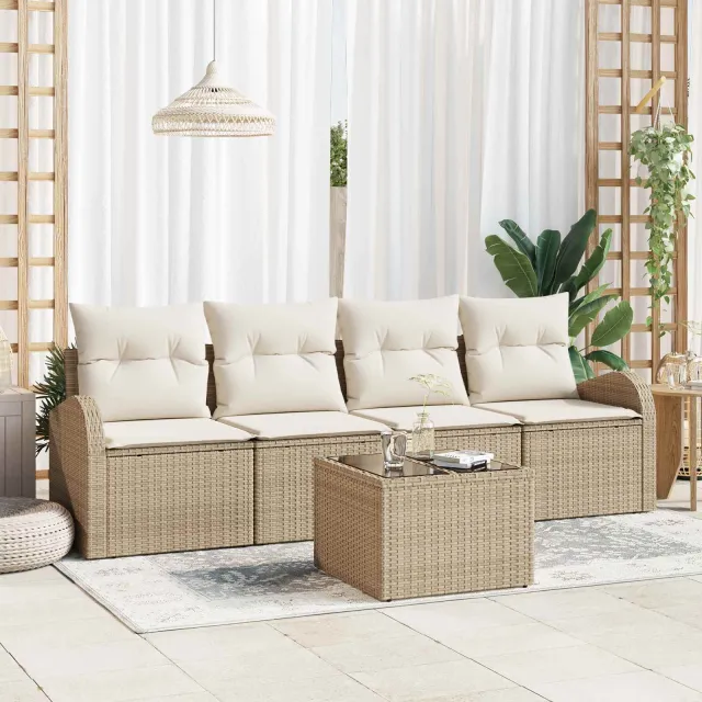 vidaXL Tuinbankenset 5 st 4-zits Beige en Crème poly rattan