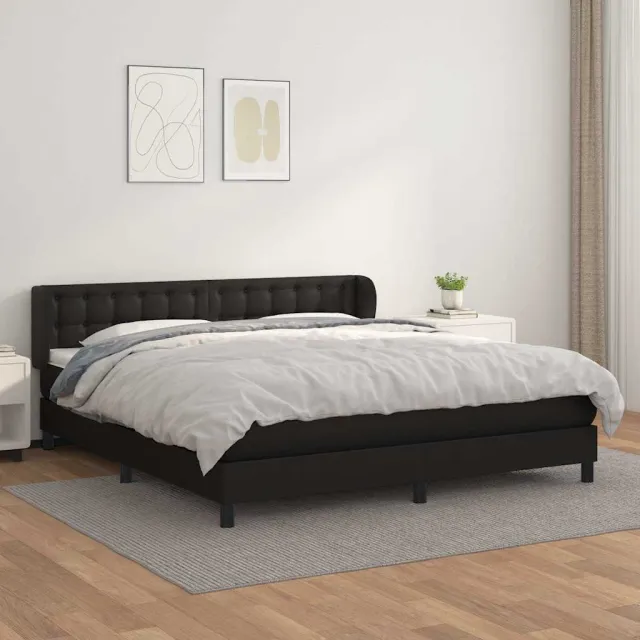 vidaXL Boxspring met matras kunstleer zwart 160x200 cm