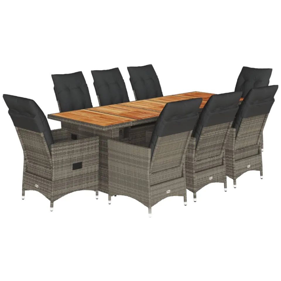 vidaXL 9-delige Bistroset met kussens poly rattan grijs, foto 3