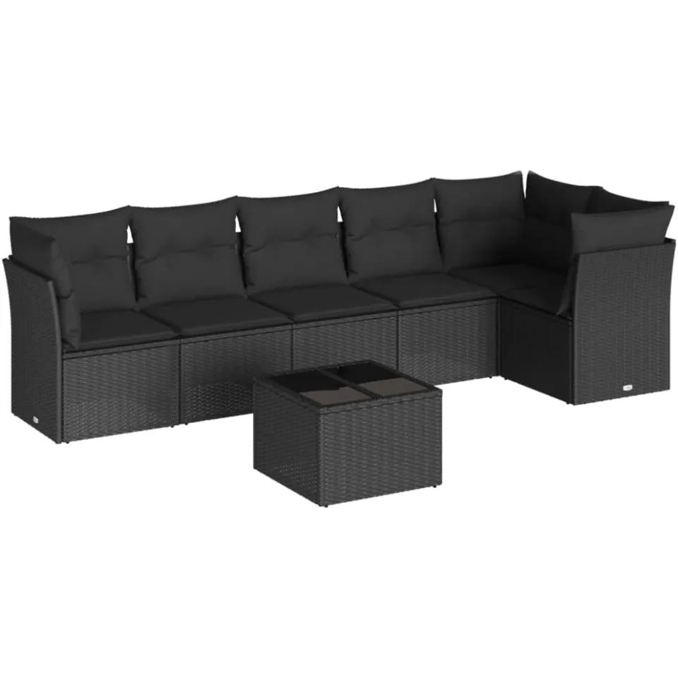 vidaXL 7-delige Loungeset met kussens poly rattan zwart