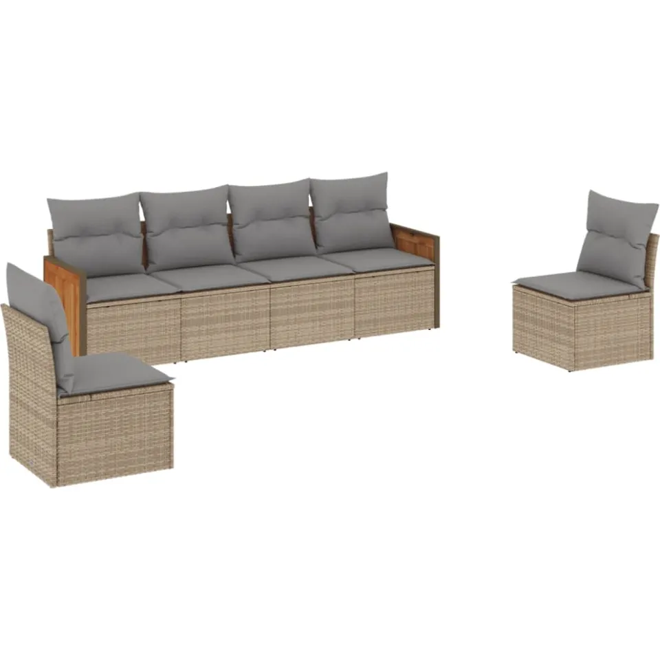 vidaXL 6-delige Loungeset met kussens poly rattan beige, foto 3