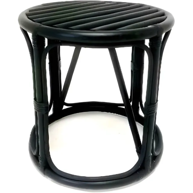 van der Leeden VD Leeden bijzettafel Papasan - D40 x H40 cm - rotan - zwart - krukje/plantverhoger