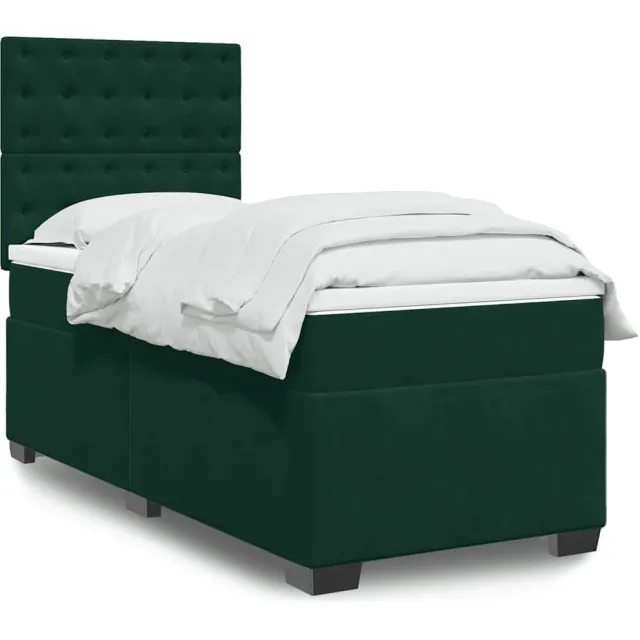 vidaXL Boxspring met matras fluweel donkergroen 100x200 cm groen