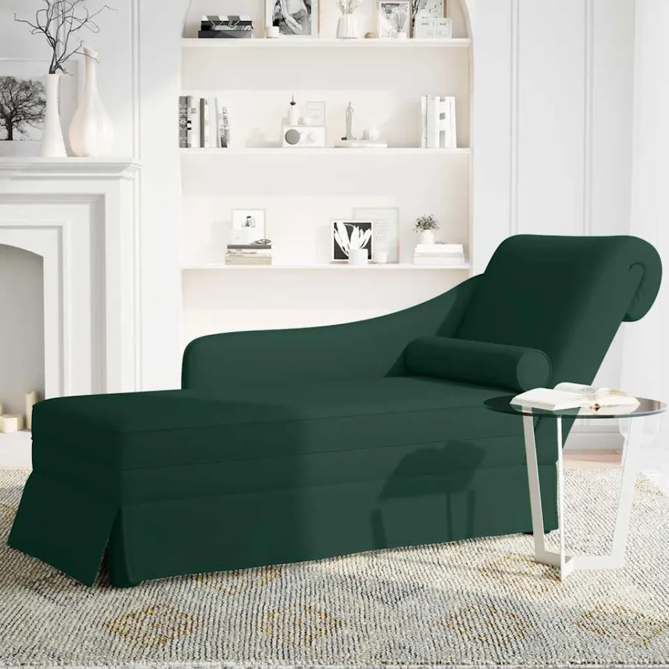 vidaXL Chaise longue met bolster&rechterarmleuning fluweel donkergroen groen, foto 3