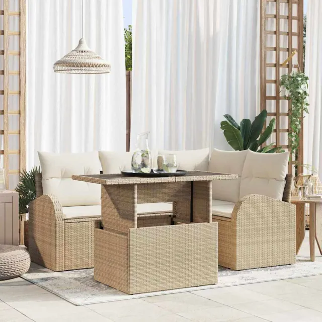 vidaXL Buiten eetset 5 st Beige Poly riet, foto 2