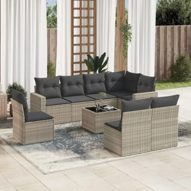 vidaXL 9-delige Loungeset met kussens poly rattan lichtgrijs grijs, foto 2