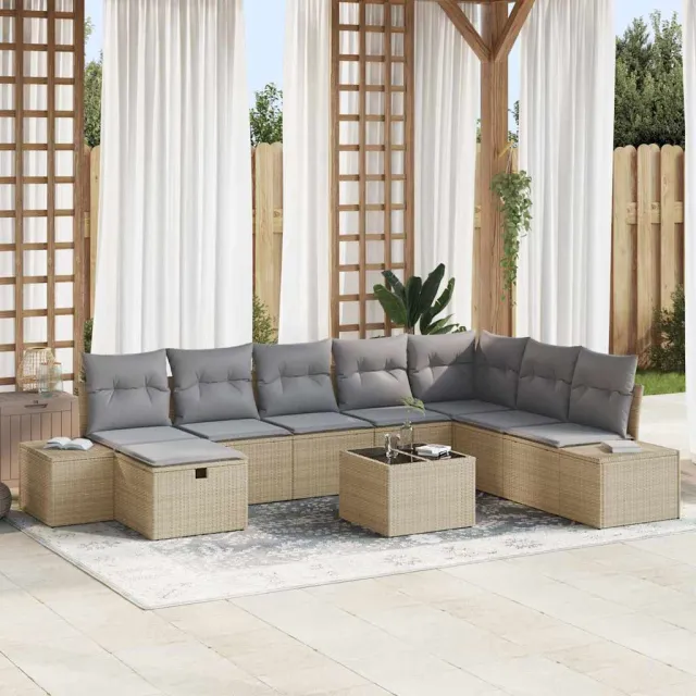 vidaXL Tuin Sofa Set 9 st Beige poly rattan, foto 2