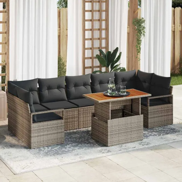 vidaXL Tuin Sofa Set 8 st Grijs Poly riet, foto 2