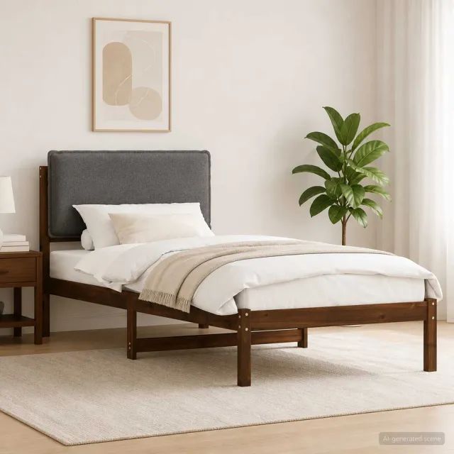 vidaXL Bedframe met gestoffeerd hoofdbord Donkerbruin en lichtgrijs