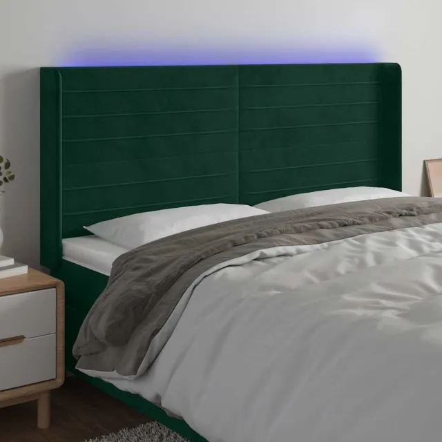 vidaXL Hoofdbord LED 203x16x118/128 cm fluweel donkergroen groen