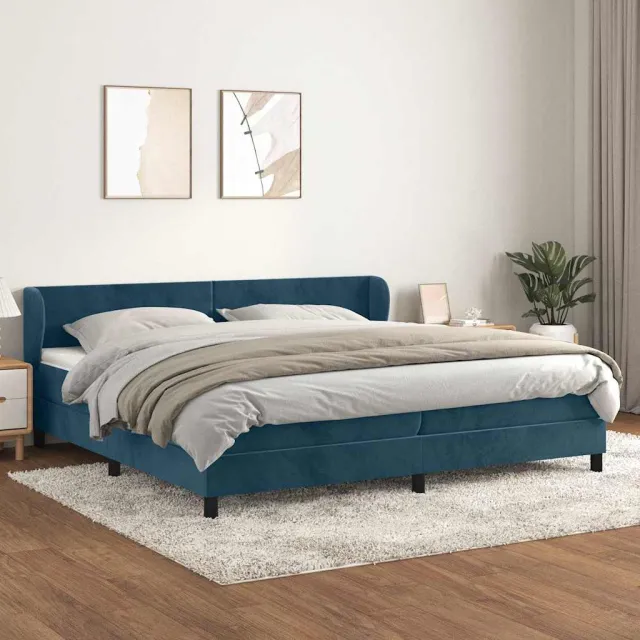 vidaXL Boxspring met matras fluweel donkerblauw 200x200 cm blauw