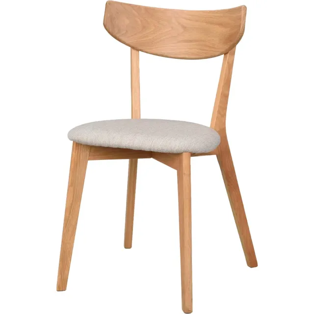 Rowico Home Ami Eetkamerstoel Naturel Eiken - met Grijs Zitkussen - Hout - Massief Eiken - Scandinavisch Natural Eiken