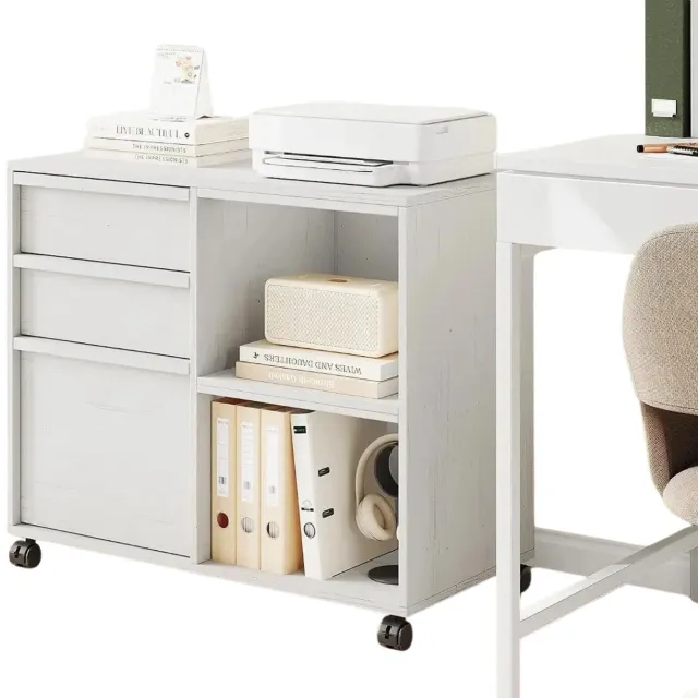 Happiq Archiefkast - Voor Eetkamer - Mobiele Opbergruimte met Open Plank - Hout Wit