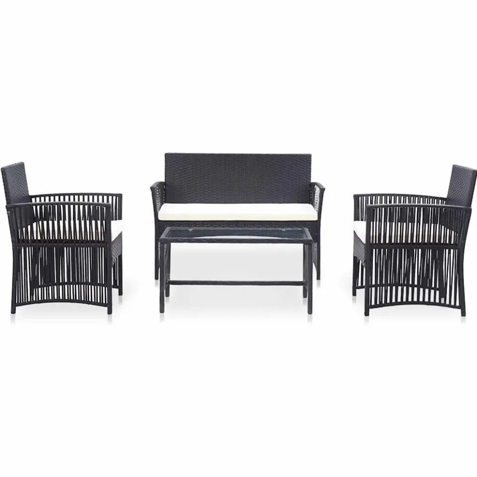 vidaXL 4-delige Loungeset met kussen poly rattan zwart, foto 2