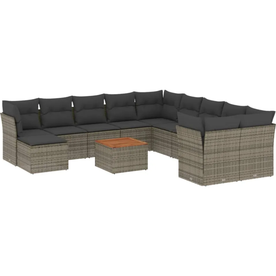 vidaXL 12-delige Loungeset met kussens poly rattan grijs