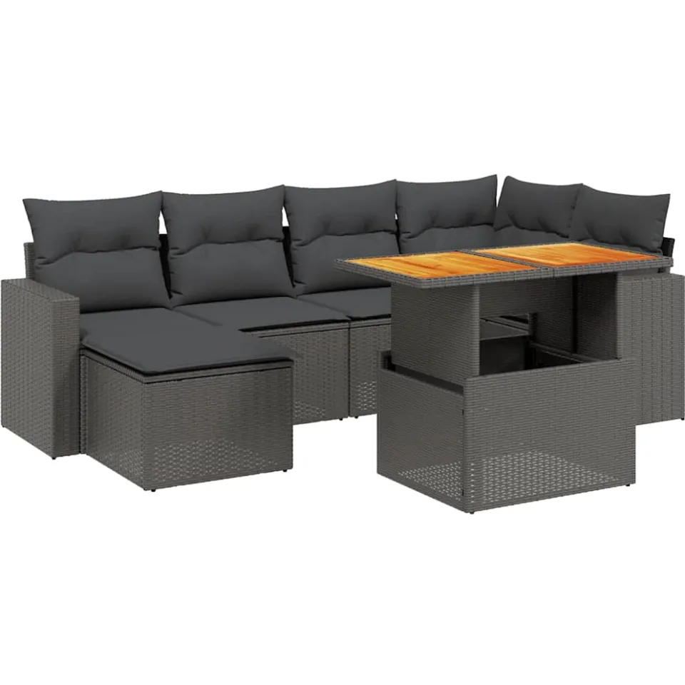 vidaXL 7-delige Loungeset met kussens poly rattan zwart