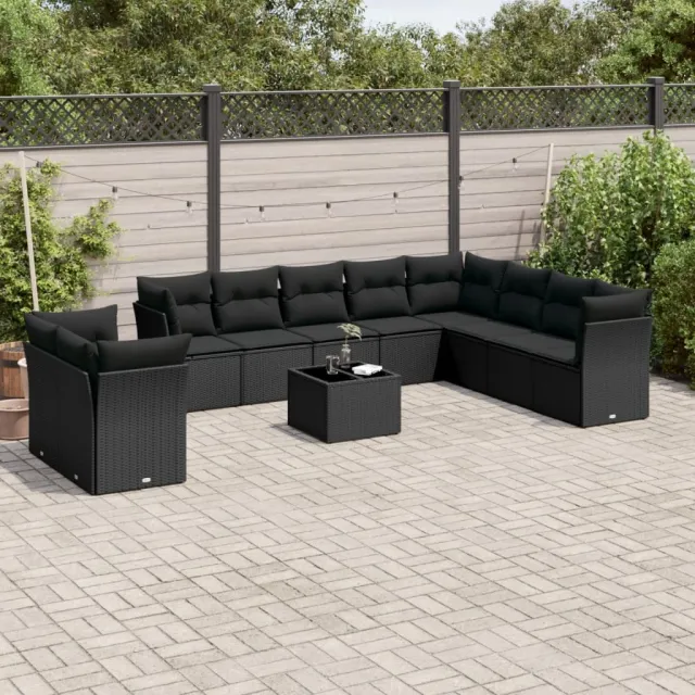 vidaXL 11-delige Loungeset met kussens poly rattan zwart, foto 2