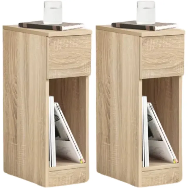 VIEMAE Nachtkastje 2 stuks - Nachtkastjes set van 2 stuks - Smalle nachtkastjes set van 2 - Bijzettafel - 35x20x60cm - Houtkleurig