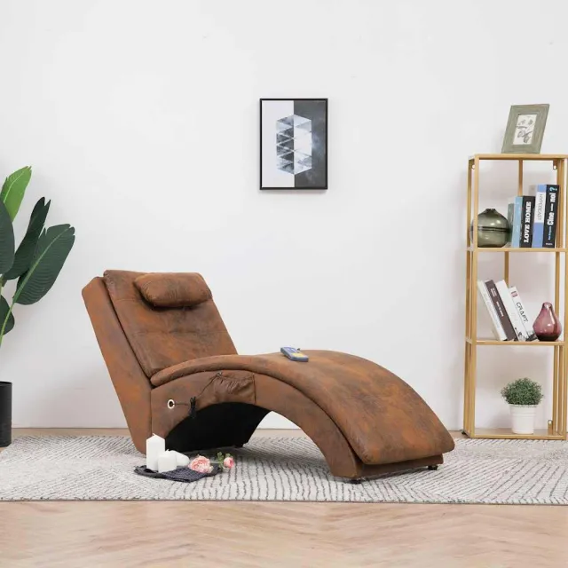 vidaXL Massage chaise longue met kussen kunstsuède bruin, foto 2