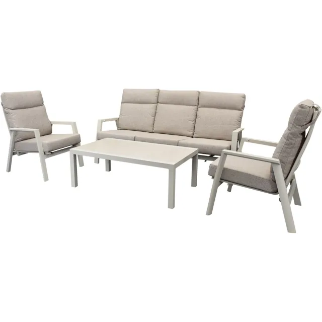 AVH-Collectie Vegas stoel bank loungeset 4 delig verstelbaar aluminium latte Antraciet, Zand / Latte / Linen
