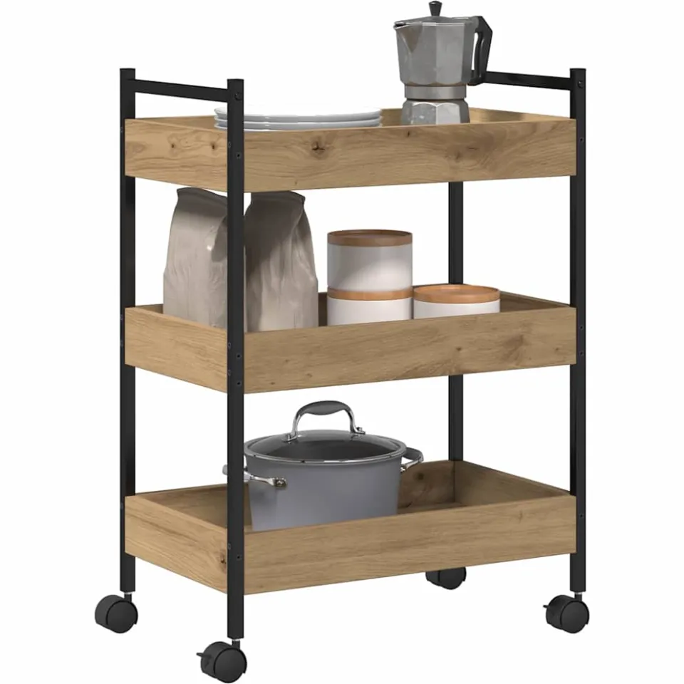 vidaXL Keuken Trolley Artisan Eiken 50 x 30 x 70 cm Bewerkt hout Bruin