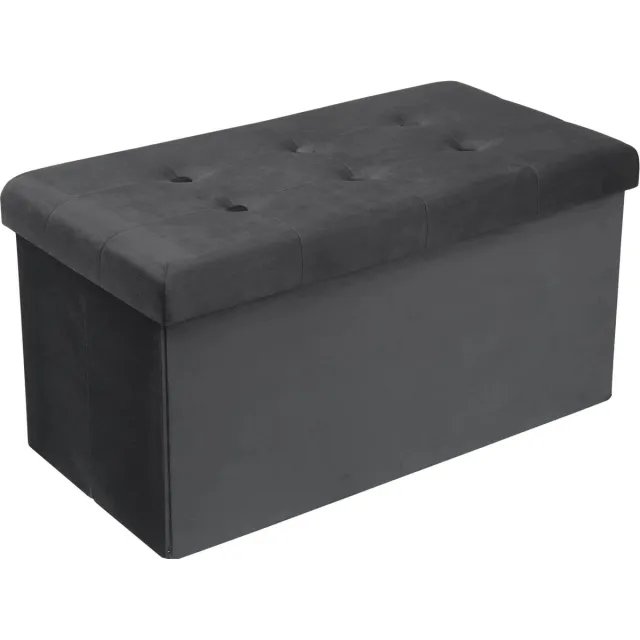 BukkitBow Opvouwbare Velvet Opbergpoef - Kubus Opbergkist (76X37,5CM) - Grijs