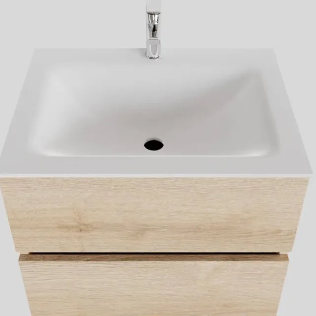 Boss & Wessing Badkamermeubel Solid Surface BWS Oslo 60x46 cm Wood Washed Oak (1 kraangat) Houtlook