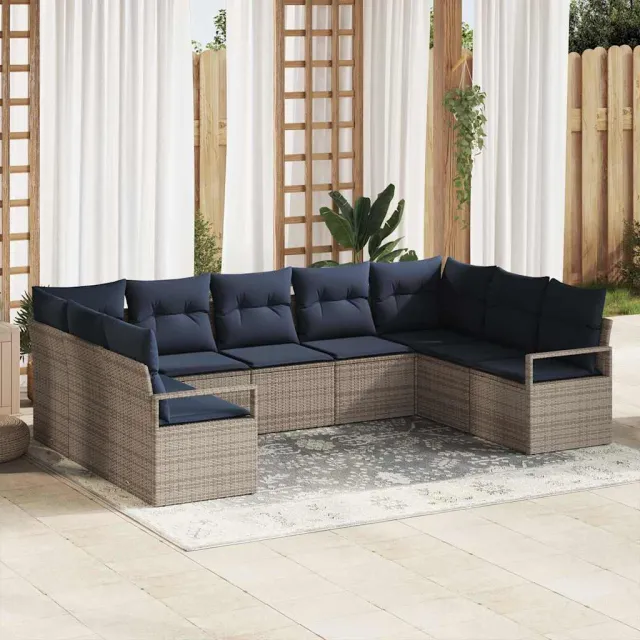 vidaXL Bankstel 9 st Grijs poly rattan