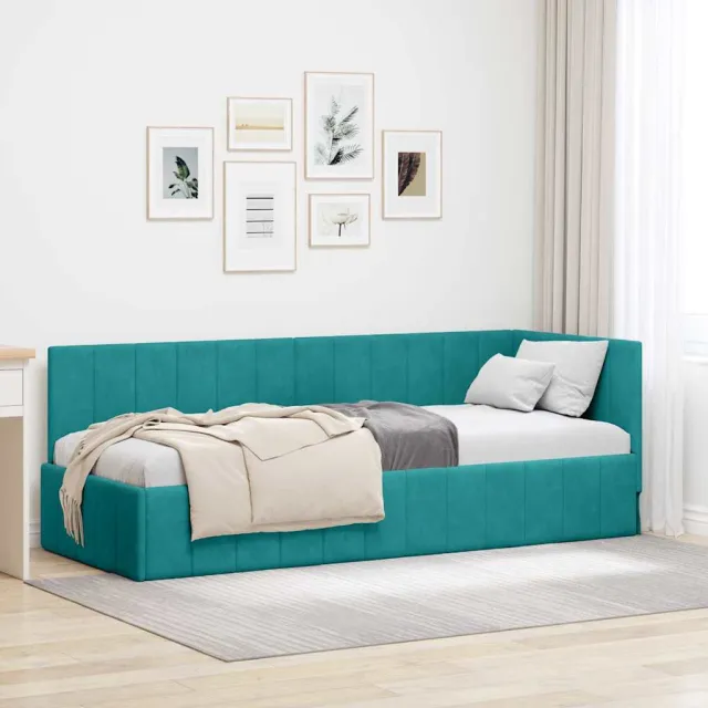 vidaXL Hoekbedframe Turquoise 80 x 200 cm fluweel