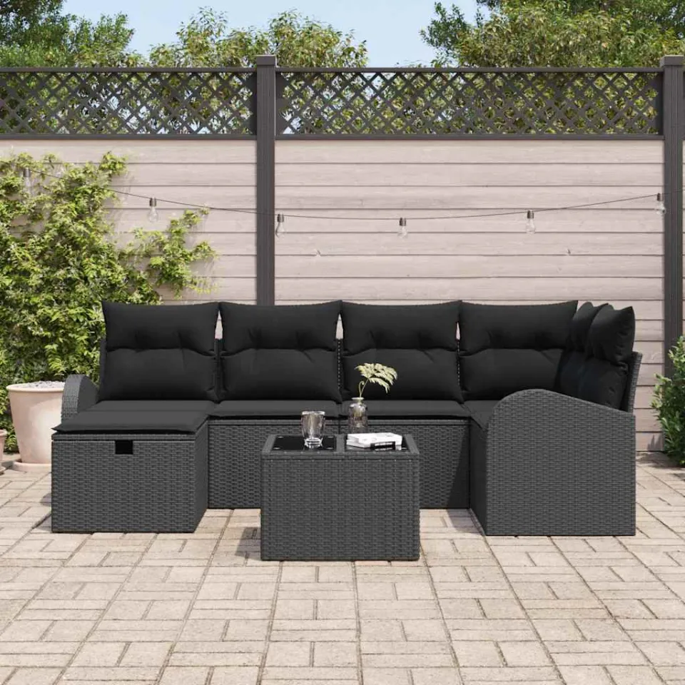 vidaXL Tuin Sofa Set 7 st Zwart poly rattan, foto 3