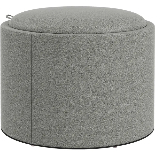 Wishdor Ronde Opbergpoef - Klapdeksel En Verborgen Opbergruimte - Linnenlook - Voor Woonkamer - MDF - Grijs - Ø56 X 42 Cm