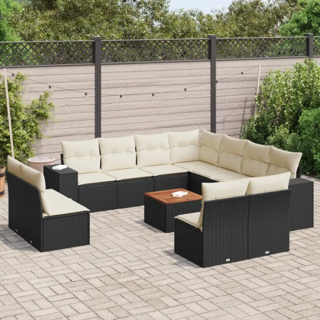 vidaXL 12-delige Loungeset met kussens poly rattan zwart, foto 2