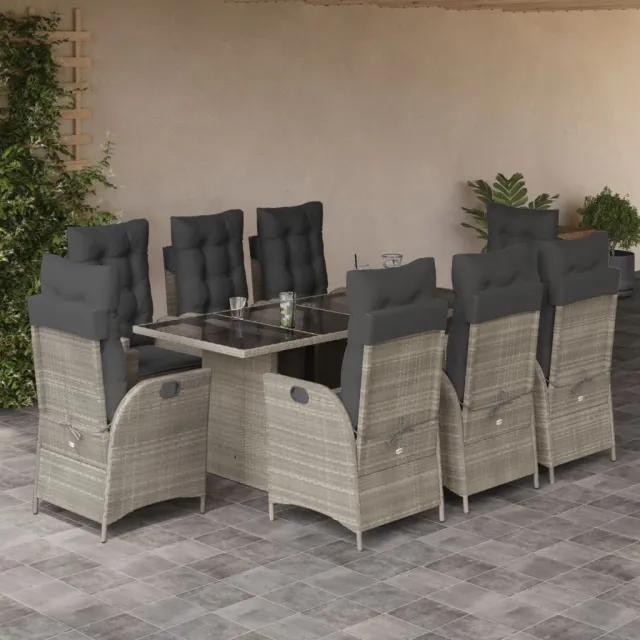 vidaXL 9-delige Tuinset met kussens poly rattan lichtgrijs grijs, foto 2