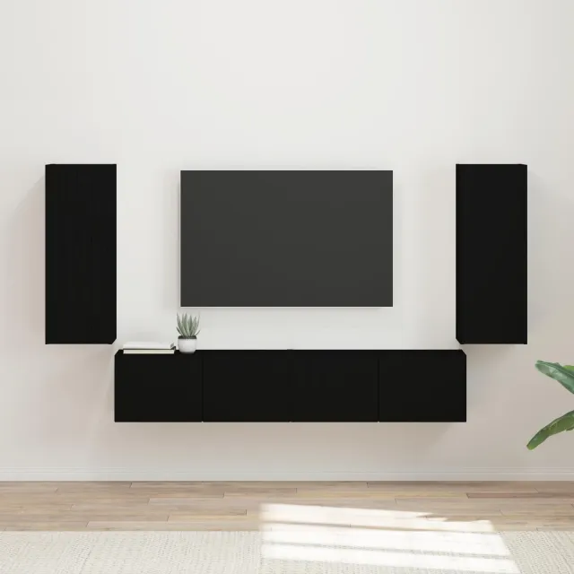 vidaXL TV Wandkast Set 4 st Zwart Bewerkt hout, foto 2