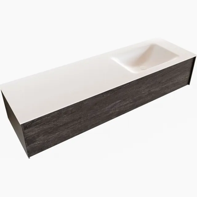 Boss & Wessing Badkamermeubel BWS Madrid Dark Brown 150x45x30 cm Mat Witte Solid Surface Wastafel Rechts (1 kraangat)