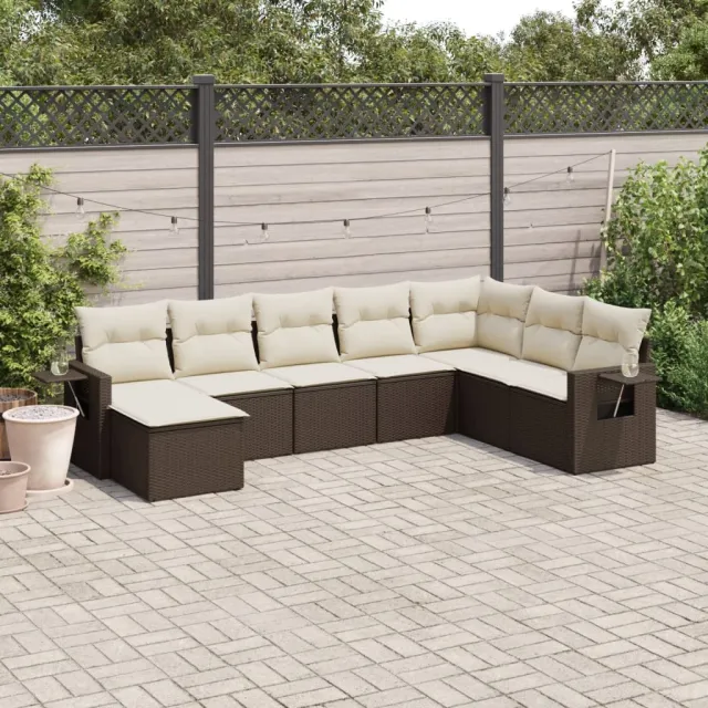 vidaXL 8-delige Loungeset met kussens poly rattan bruin, foto 2