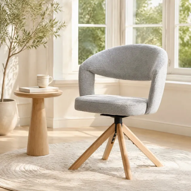 CHICFURN Eetkamerstoel - 360 graden draaibaar - Houten poten - Grijs