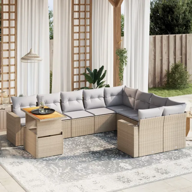 vidaXL 10-delige Loungeset met kussens poly rattan beige, foto 2