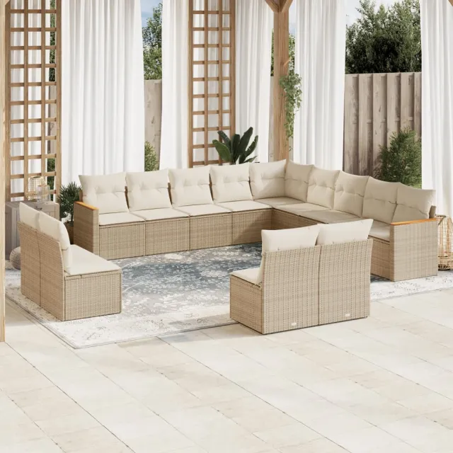 vidaXL 13-delige Loungeset met kussens poly rattan beige, foto 2