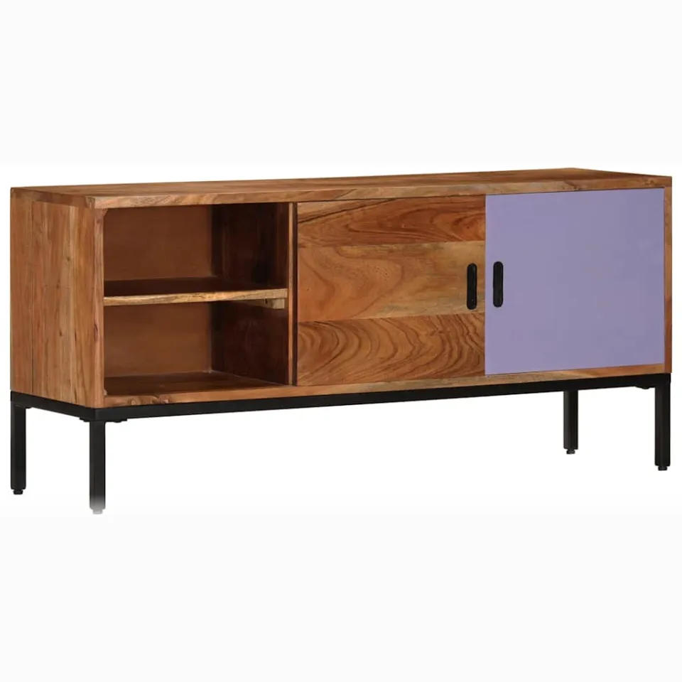 vidaXL Tv-meubel 110x30x50 cm massief acaciahout honingbruin en grijs, foto 2