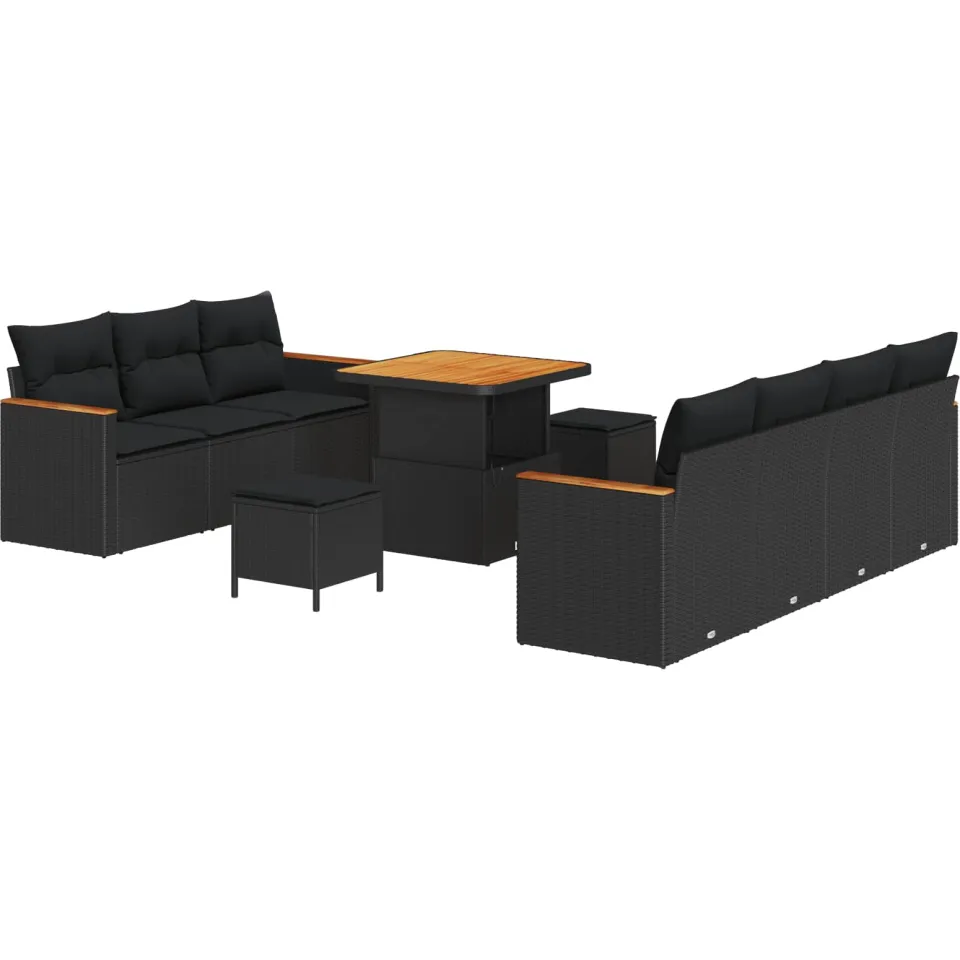vidaXL Tuinbankenset 10 st Zwart poly rattan
