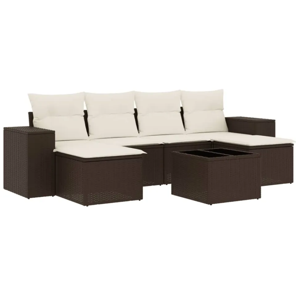 vidaXL 7-delige Loungeset met kussens poly rattan bruin, foto 3