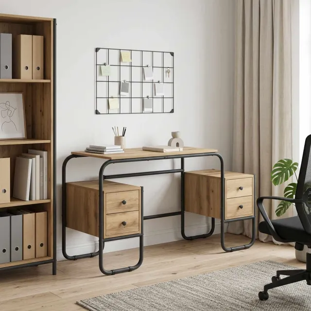 vidaXL Bureau met opbergruimte Artisanaal eiken 145 x 50 x 75 cm, foto 2