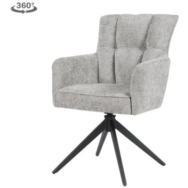 Tower Living Eetkamerstoel Bardi met armleuning draaibaar - Stof Haga 09 Silver Grijs zilver