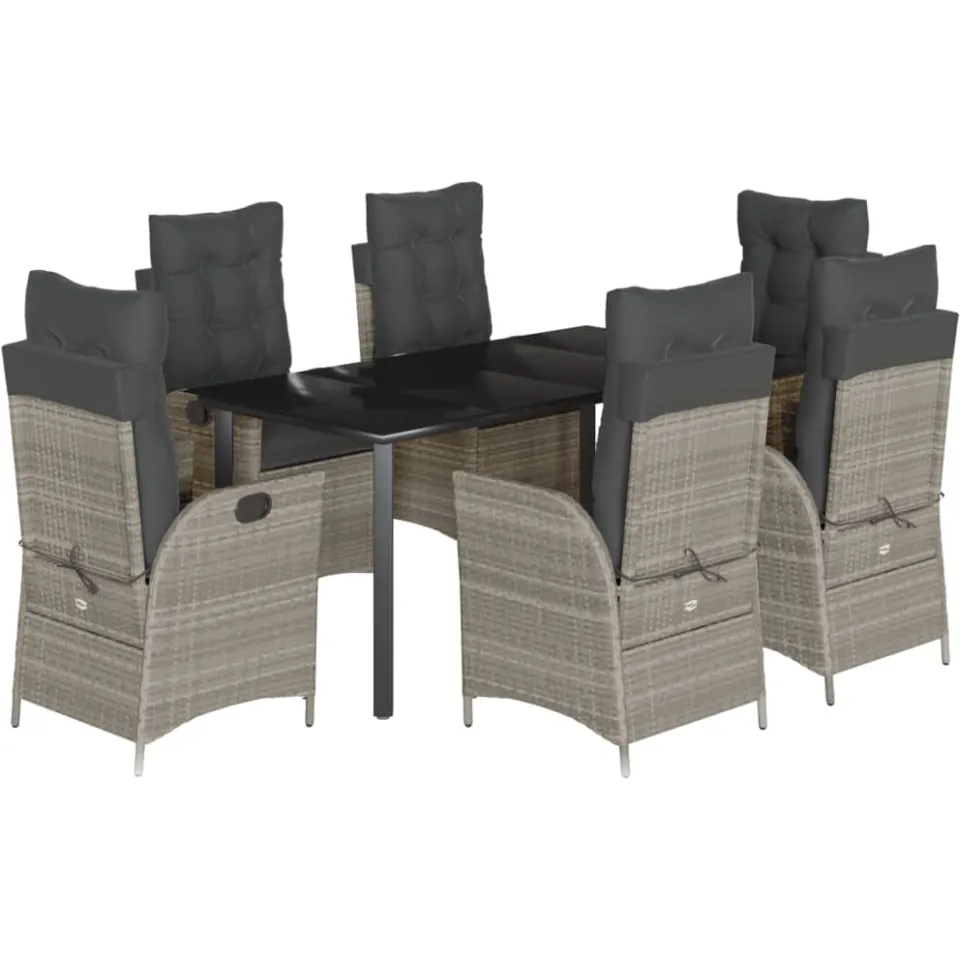 vidaXL 7-delige Tuinset met kussens poly rattan grijs