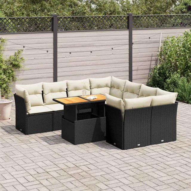 vidaXL 9-delige Loungeset met kussens poly rattan zwart, foto 2